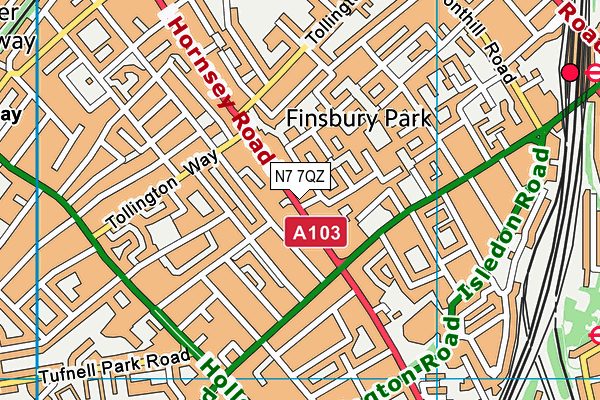 N7 7QZ map - OS VectorMap District (Ordnance Survey)