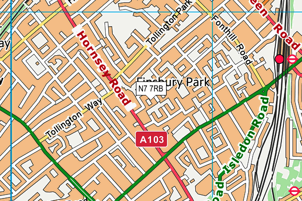 N7 7RB map - OS VectorMap District (Ordnance Survey)