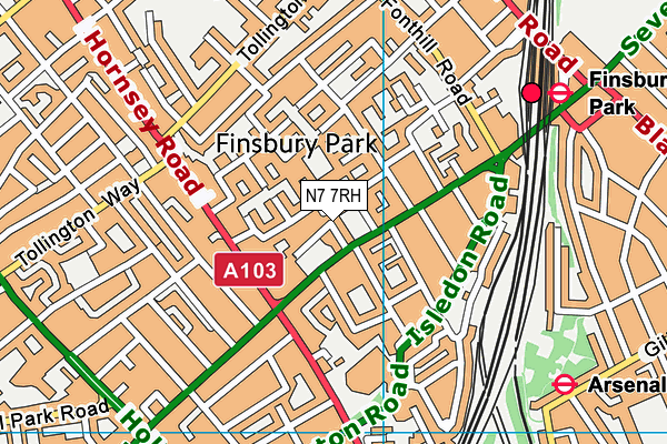 N7 7RH map - OS VectorMap District (Ordnance Survey)