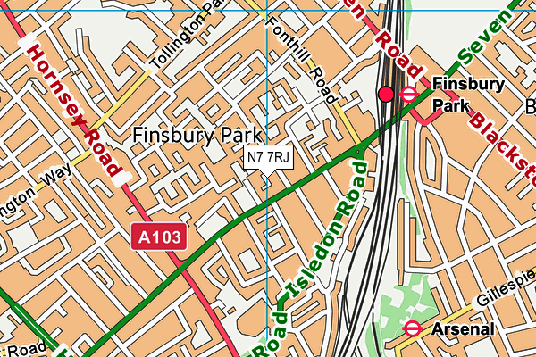 N7 7RJ map - OS VectorMap District (Ordnance Survey)