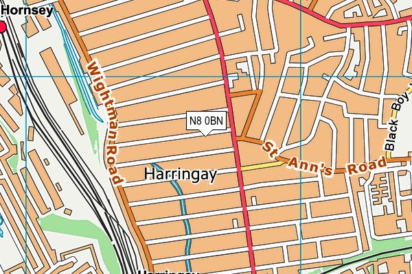 N8 0BN map - OS VectorMap District (Ordnance Survey)
