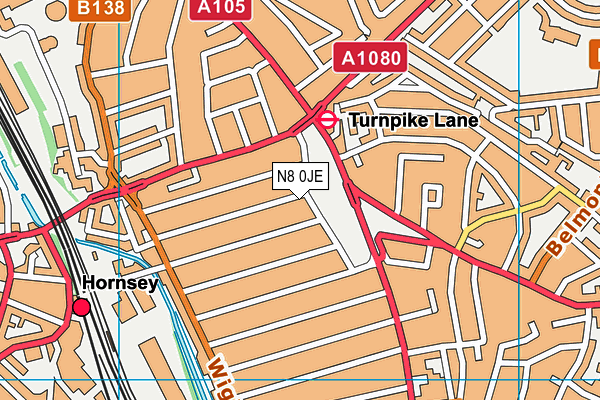 N8 0JE map - OS VectorMap District (Ordnance Survey) N8 0JE map - OS VectorMap District (Ordnance Survey)