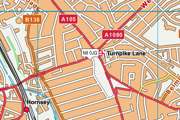 N8 0JQ map - OS VectorMap District (Ordnance Survey)