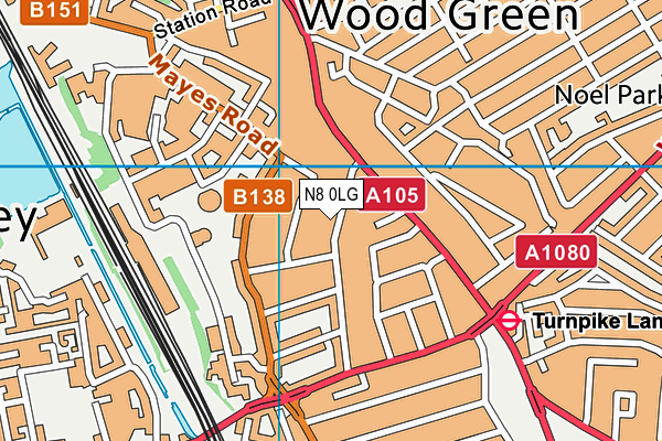 N8 0LG map - OS VectorMap District (Ordnance Survey)