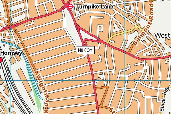 N8 0QY map - OS VectorMap District (Ordnance Survey)
