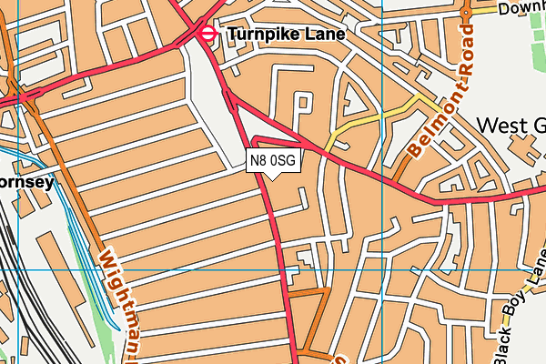 N8 0SG map - OS VectorMap District (Ordnance Survey)