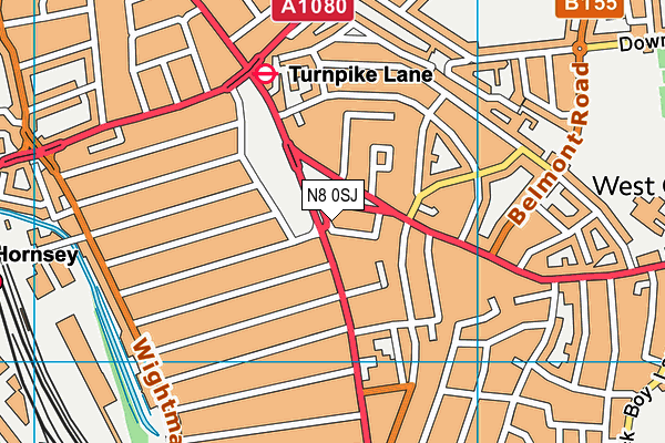 N8 0SJ map - OS VectorMap District (Ordnance Survey)