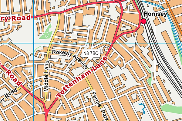 N8 7BQ map - OS VectorMap District (Ordnance Survey)
