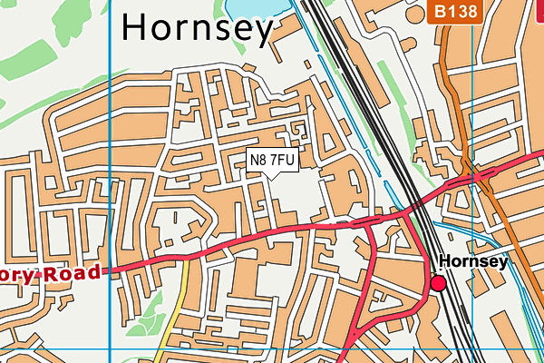 N8 7FU map - OS VectorMap District (Ordnance Survey) N8 7FU map - OS VectorMap District (Ordnance Survey)