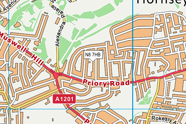 N8 7HB map - OS VectorMap District (Ordnance Survey) N8 7HB map - OS VectorMap District (Ordnance Survey)