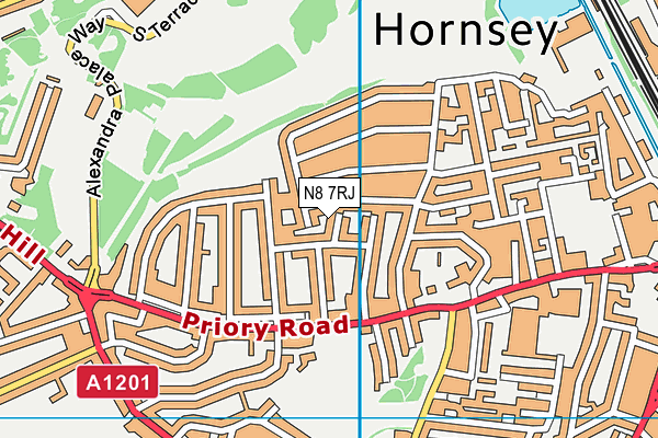 N8 7RJ map - OS VectorMap District (Ordnance Survey)