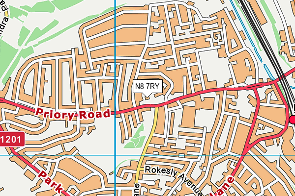 N8 7RY map - OS VectorMap District (Ordnance Survey) N8 7RY map - OS VectorMap District (Ordnance Survey)