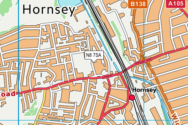 N8 7SA map - OS VectorMap District (Ordnance Survey) N8 7SA map - OS VectorMap District (Ordnance Survey)
