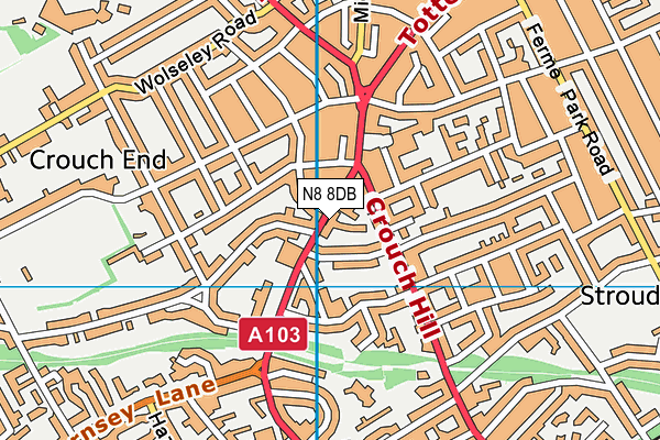 N8 8DB map - OS VectorMap District (Ordnance Survey) N8 8DB map - OS VectorMap District (Ordnance Survey)