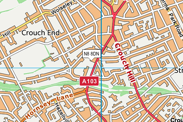 N8 8DN map - OS VectorMap District (Ordnance Survey)