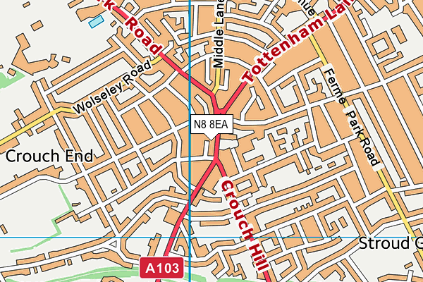 N8 8EA map - OS VectorMap District (Ordnance Survey) N8 8EA map - OS VectorMap District (Ordnance Survey)