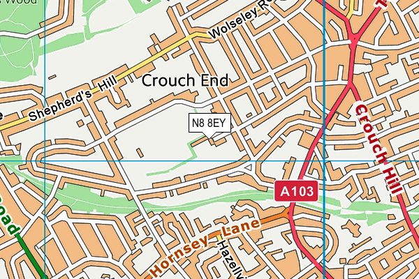 N8 8EY map - OS VectorMap District (Ordnance Survey) N8 8EY map - OS VectorMap District (Ordnance Survey)