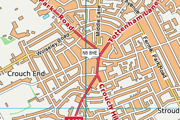 N8 8HE map - OS VectorMap District (Ordnance Survey) N8 8HE map - OS VectorMap District (Ordnance Survey)