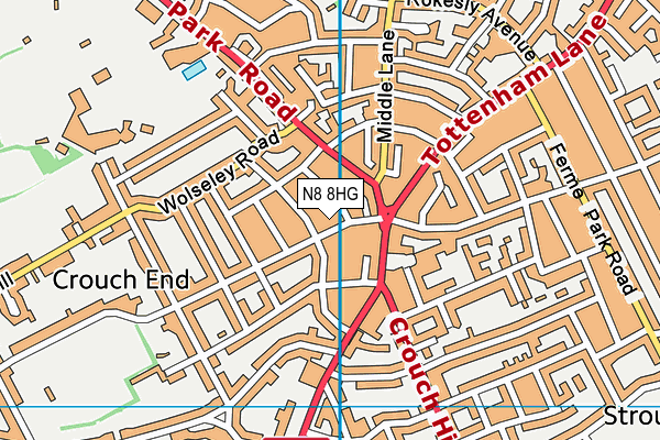 N8 8HG map - OS VectorMap District (Ordnance Survey) N8 8HG map - OS VectorMap District (Ordnance Survey)