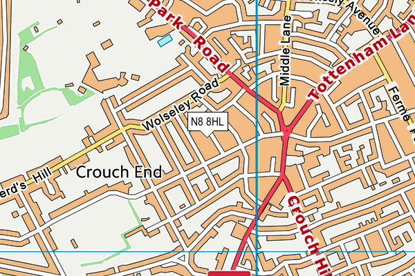 N8 8HL map - OS VectorMap District (Ordnance Survey)