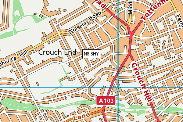 N8 8HY map - OS VectorMap District (Ordnance Survey) N8 8HY map - OS VectorMap District (Ordnance Survey)