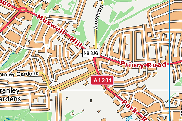 N8 8JG map - OS VectorMap District (Ordnance Survey) N8 8JG map - OS VectorMap District (Ordnance Survey)