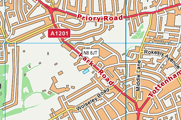 N8 8JT map - OS VectorMap District (Ordnance Survey)