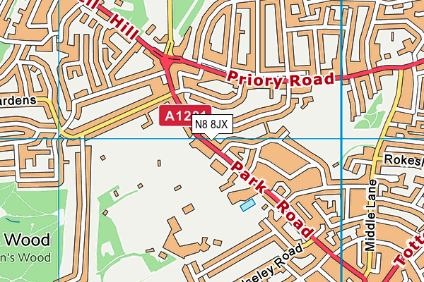 N8 8JX map - OS VectorMap District (Ordnance Survey)