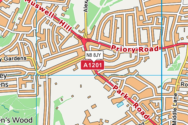 N8 8JY map - OS VectorMap District (Ordnance Survey)