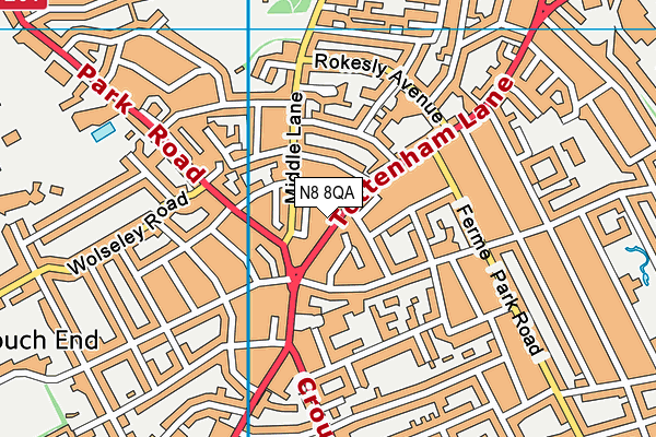 N8 8QA map - OS VectorMap District (Ordnance Survey) N8 8QA map - OS VectorMap District (Ordnance Survey)