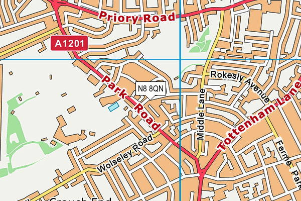 N8 8QN map - OS VectorMap District (Ordnance Survey) N8 8QN map - OS VectorMap District (Ordnance Survey)