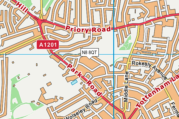N8 8QT map - OS VectorMap District (Ordnance Survey)