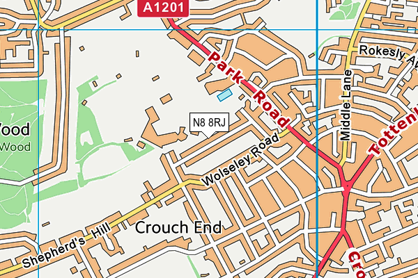 N8 8RJ map - OS VectorMap District (Ordnance Survey)