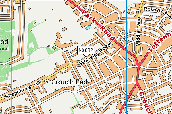 N8 8RP map - OS VectorMap District (Ordnance Survey)