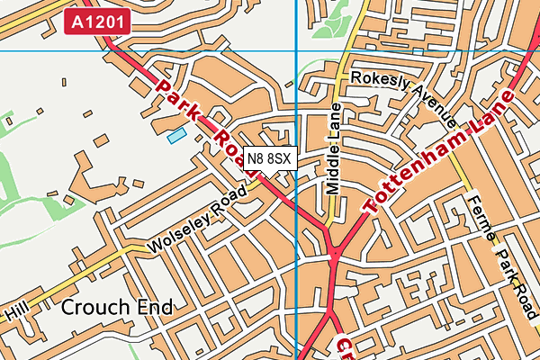 N8 8SX map - OS VectorMap District (Ordnance Survey) N8 8SX map - OS VectorMap District (Ordnance Survey)