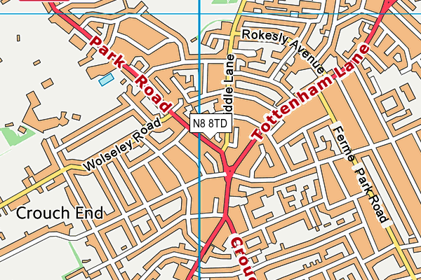 N8 8TD map - OS VectorMap District (Ordnance Survey)