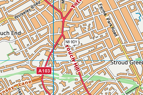 N8 9DY map - OS VectorMap District (Ordnance Survey) N8 9DY map - OS VectorMap District (Ordnance Survey)