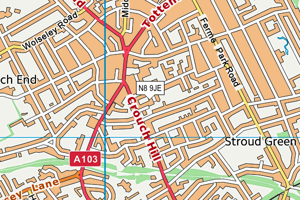 N8 9JE map - OS VectorMap District (Ordnance Survey)