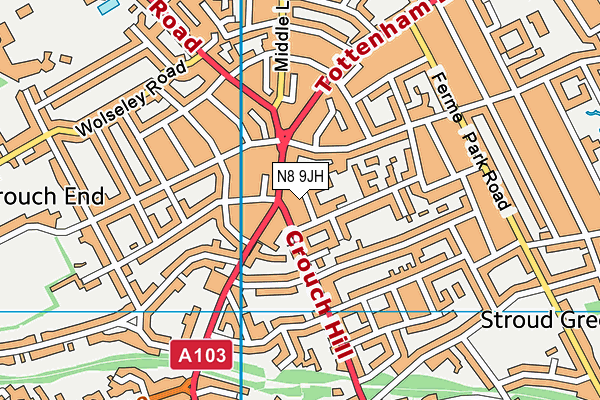 N8 9JH map - OS VectorMap District (Ordnance Survey) N8 9JH map - OS VectorMap District (Ordnance Survey)
