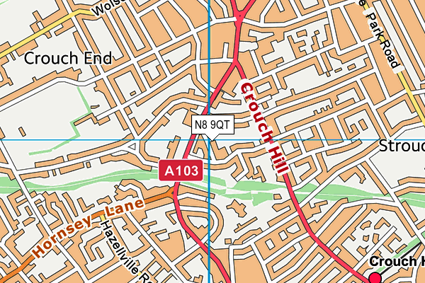 N8 9QT map - OS VectorMap District (Ordnance Survey)