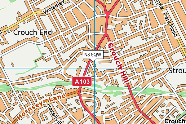 N8 9QW map - OS VectorMap District (Ordnance Survey) N8 9QW map - OS VectorMap District (Ordnance Survey)