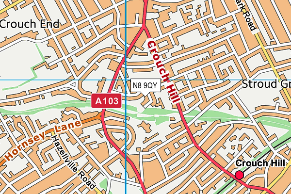 N8 9QY map - OS VectorMap District (Ordnance Survey)
