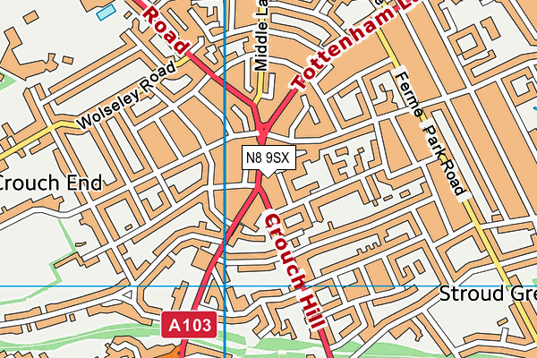 N8 9SX map - OS VectorMap District (Ordnance Survey) N8 9SX map - OS VectorMap District (Ordnance Survey)