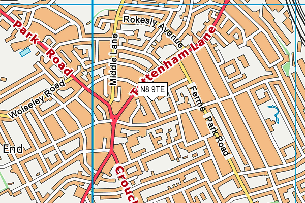 N8 9TE map - OS VectorMap District (Ordnance Survey) N8 9TE map - OS VectorMap District (Ordnance Survey)