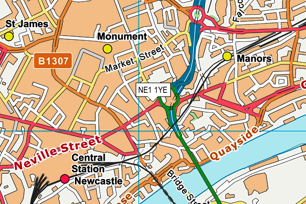 NE1 1YE map - OS VectorMap District (Ordnance Survey)
