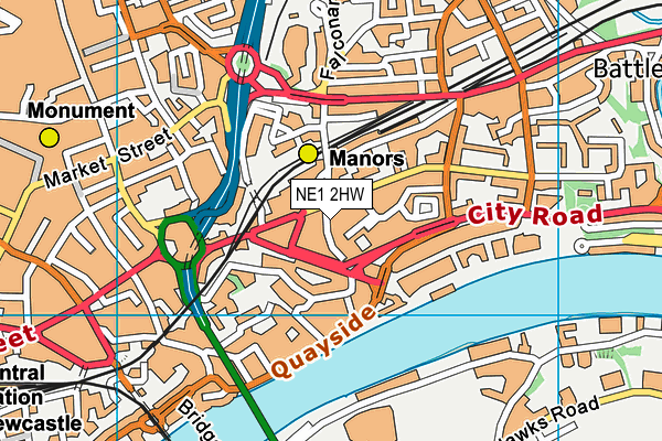 NE1 2HW map - OS VectorMap District (Ordnance Survey)