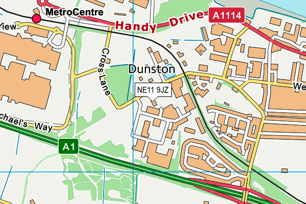 NE11 9JZ map - OS VectorMap District (Ordnance Survey) NE11 9JZ map - OS VectorMap District (Ordnance Survey)