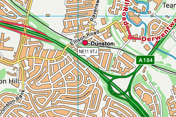 NE11 9TJ map - OS VectorMap District (Ordnance Survey)