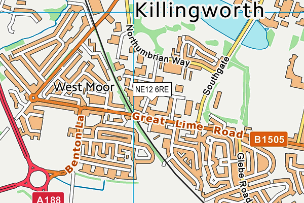 NE12 6RE map - OS VectorMap District (Ordnance Survey)