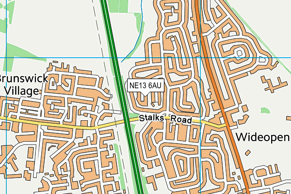NE13 6AU map - OS VectorMap District (Ordnance Survey)